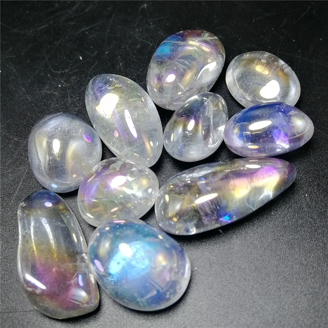 6pcs amazing aura rainbow quartz crystal chakra healing medaion gemstone reiki tumble gravel for decoration | Дом и сад