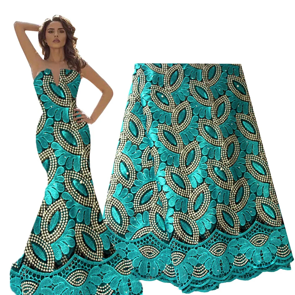 

French Lace Fabric Teal Green Beaded African Lace Fabric 2020 High Quality Lace Embroidered Fabric for Nigerian Wedding Dresses