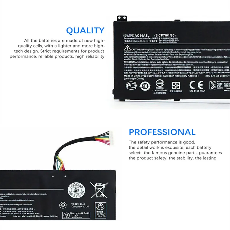Абсолютно Новый AC14A8L 11 4 V 52.5Wh 4605 мАч аккумулятор для ноутбука ACER Aspire VN7 571 591G 592G 791