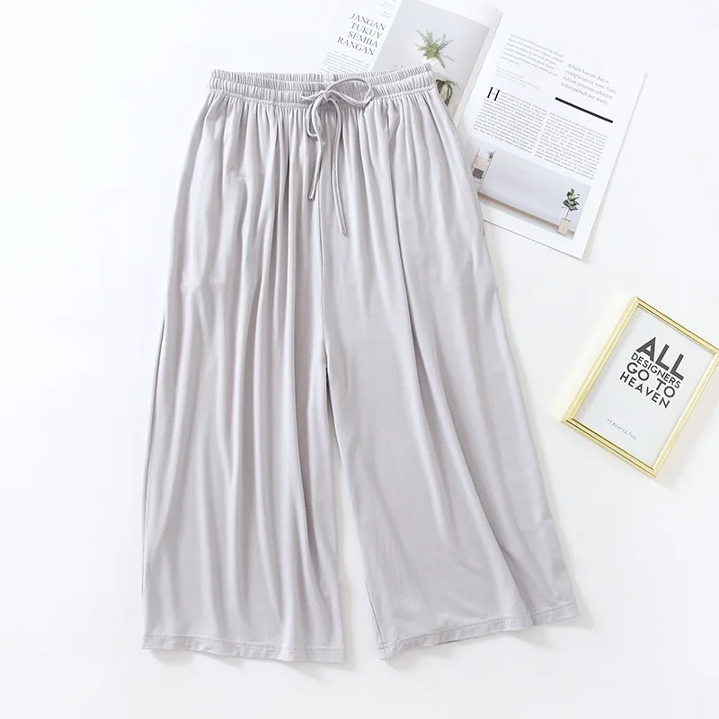 Summer Japanese style loose cropped trousers ladies modal thin shorts solid color wide leg large size home pants womens bottoms