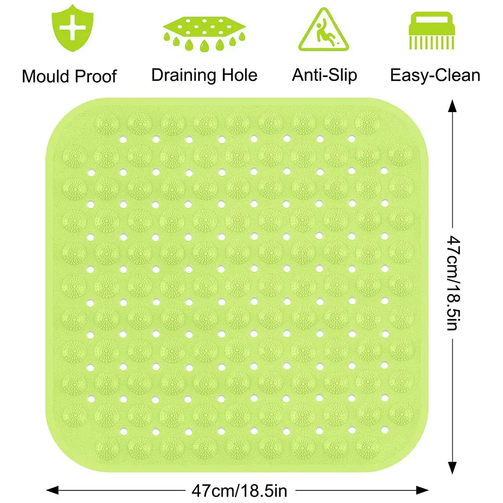 

Bath Mat Non-Slip Shower Mat Suction Cups Wate Rapid Drainage Floor Drainage Mildew Resistant Kitchen Bathroom Pad 47x47cm Blue