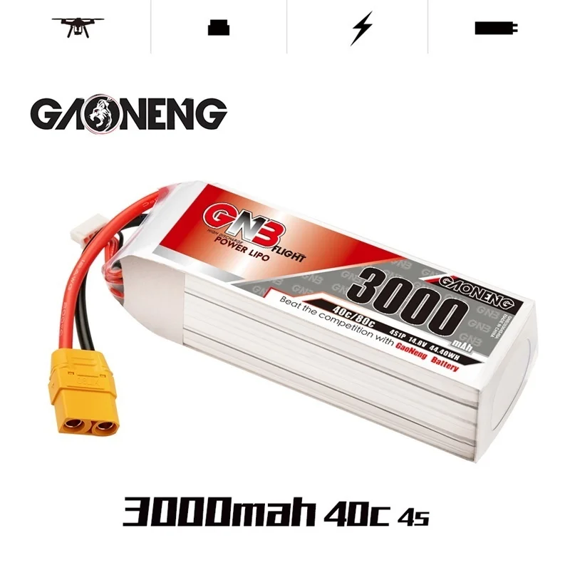 

Original GNB 3000mAh 14.8V 4S 40C/80C Lipo Battery With XT90 Plug For RC Helicopter Quadcopter FPV Racing Drone Parts