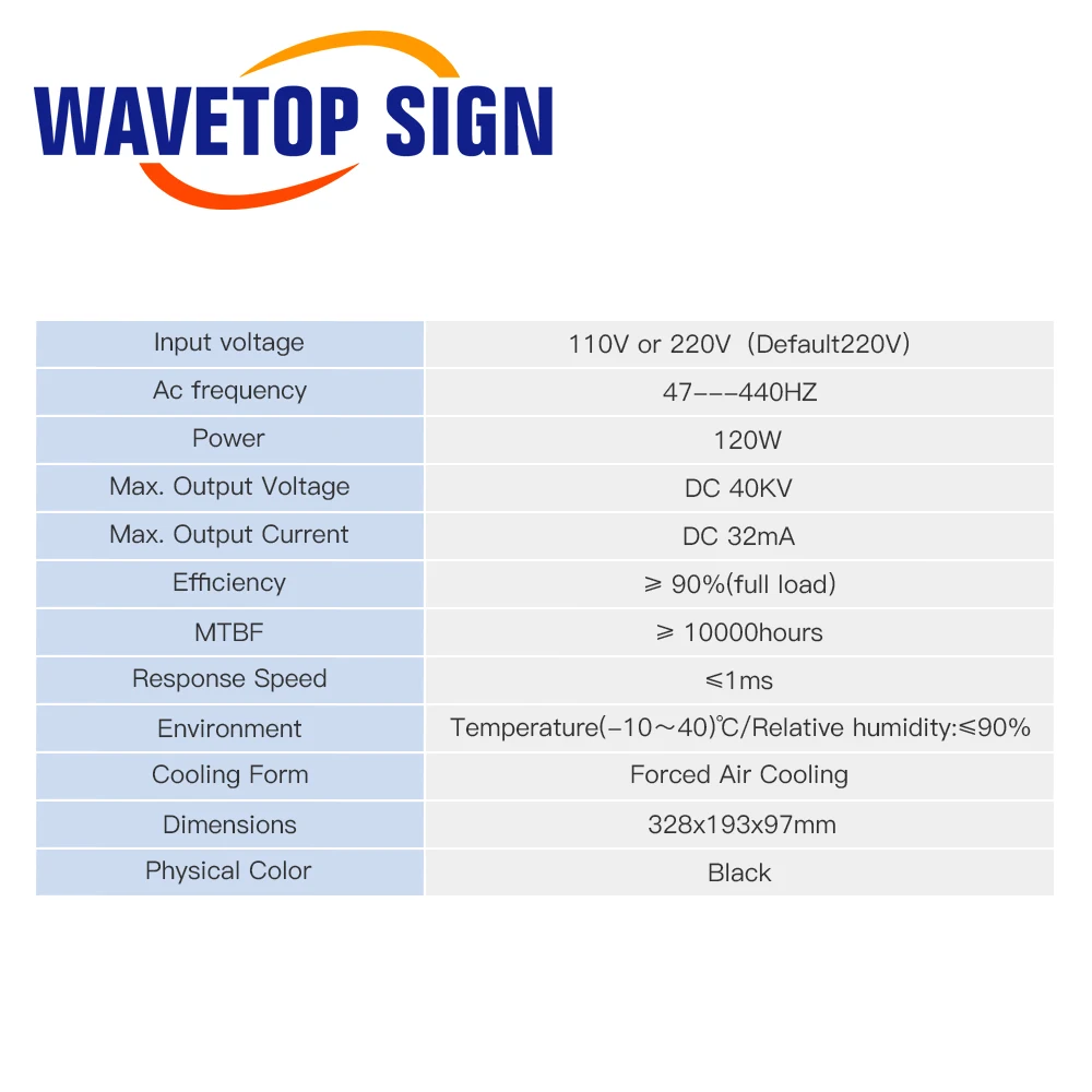 WaveTopSign HY W120 100 120 Вт CO2 лазерный источник питания для лазерной гравировки резки|match