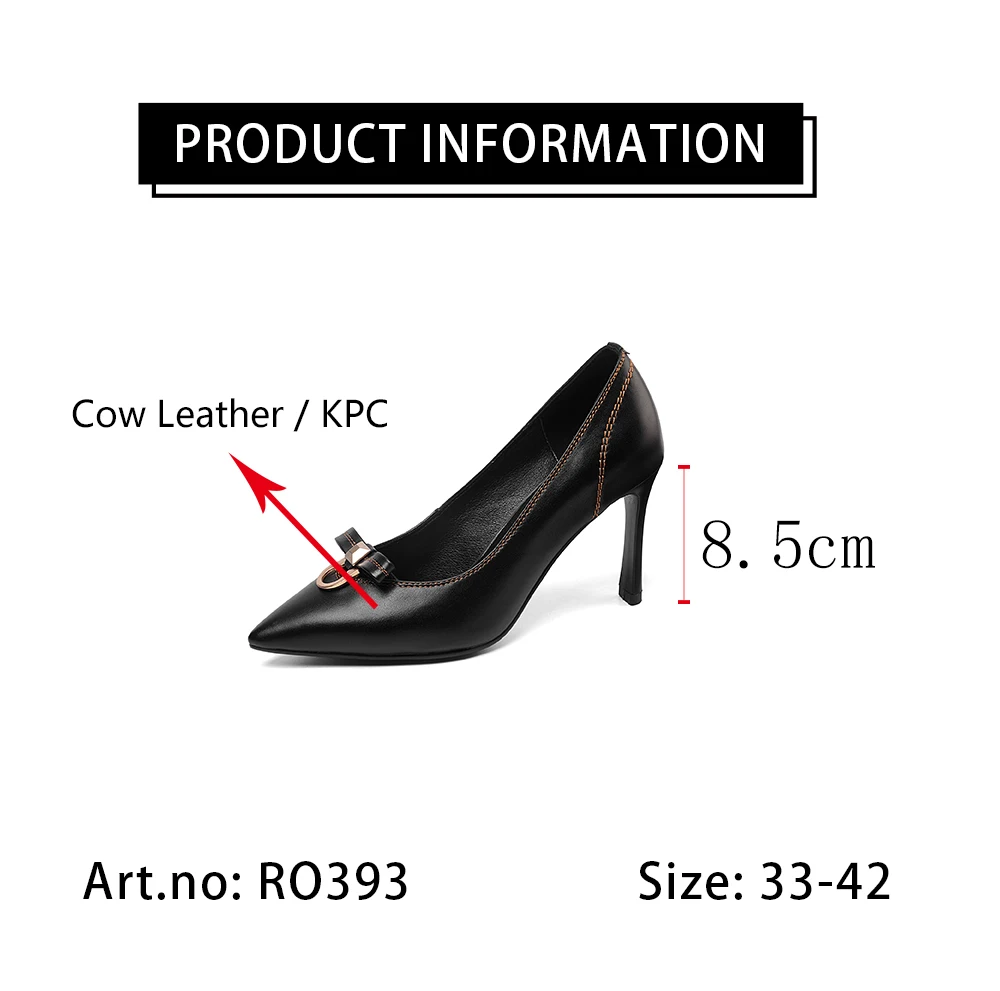 

RJN New Fashion Handmade Women's Shoes Autumn Simple Thin Heel Pointed Sheepskin Pumps Mature Women's Shoes With Metal Bow RO393