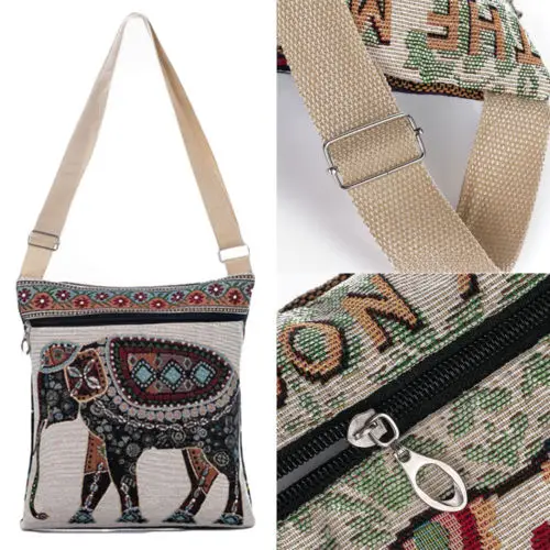 

fashion print messenger bag leisure vacation travel handbag Bohemian elephant embroidered shoulder bag