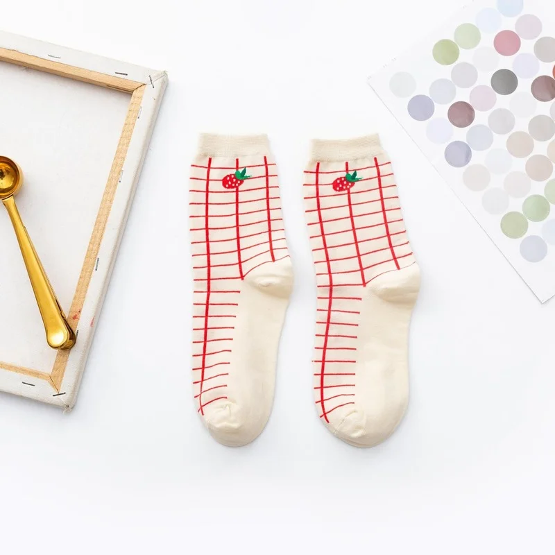 

Cartoon Socks Women Cherry Cotton Sock for Woman Colorful Adult Kawaii Ladies Elegant High Sox Spring Autumn Female Trendy Meias