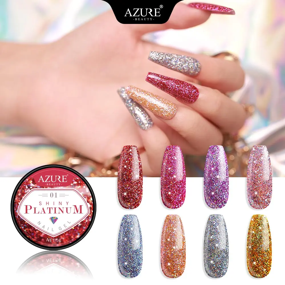 AZURE BEAUTY Платиновые Блестки УФ гель для ногтей Блестящий Сияющий Гибридный эмаль