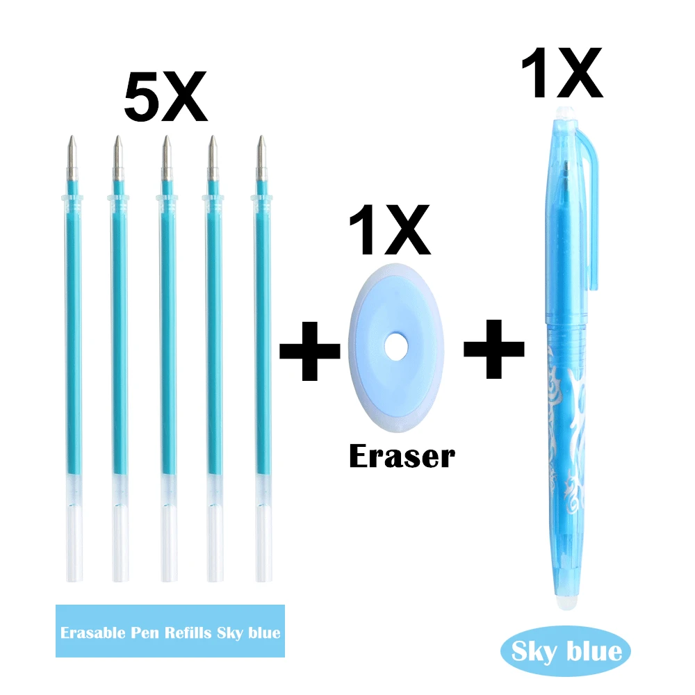 7PCS Sky Blue 7 шт./лот, стираемая ручка, набор для заправки, моющаяся ручка, многоцветные чернила, 0,5 мм, стираемая ручка, стержень, школьные, офисные, канцелярские принадлежности - Цвет: 7PCS Sky Blue