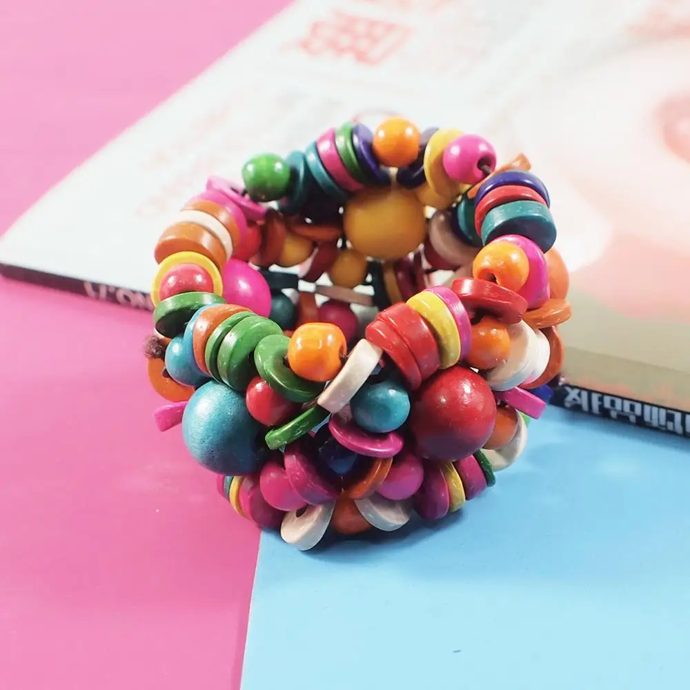 MANILAI Handmade Multicolor Wood Beaded Bracelets For Women Bohemia Statement Big Bracelet Ethnic Jewelry Wholesale | Украшения и