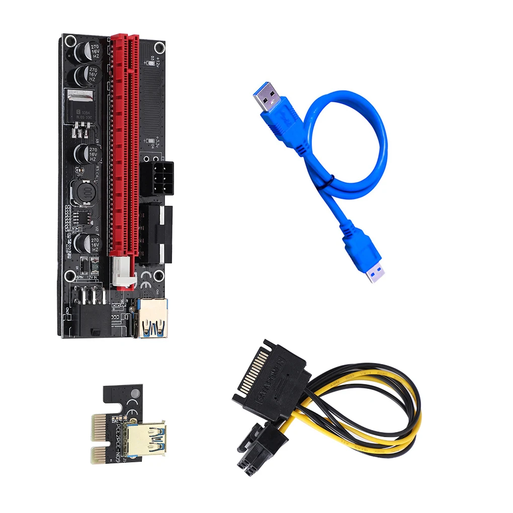 

Newest VER009 USB 3.0 PCI-E Riser VER 009S Express 1X 4x 8x 16x Extender Riser Adapter Card SATA 15pin to 6 pin Power Cable