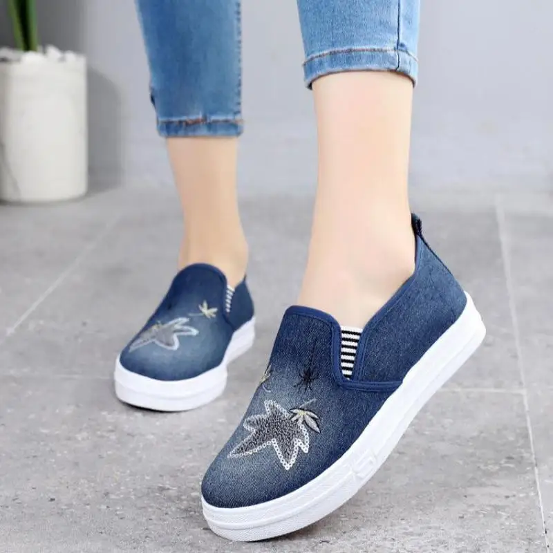 Кеды женские джинсовые на платформе Вулканизированная подошва холщовые