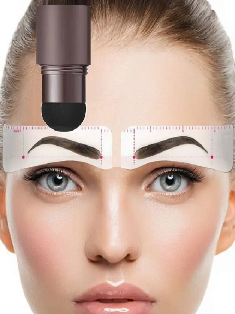 

New Brow Stamp Kit Reusable Head Eyebrow Powder Stencil Kit Makeup Shadow Stick One Step Eyebrow Shaping Long Lasting Stamp Kit