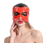 Латексный капюшон для связывания БДСМ, для фетиша, рабыни, искусственная кожа, аксессуары для интима, эротический инструмент для женщин, красная и черная маска