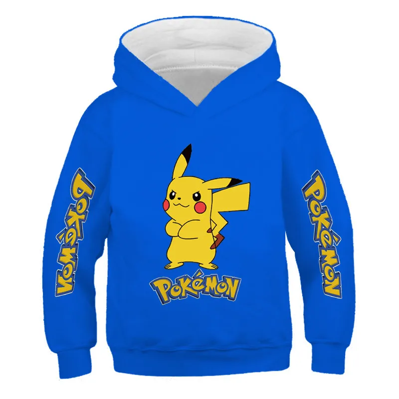 

2021 Spring Autumn New Pikachu Hoodies 4 5 6 7 8 9 10-14 Years Children Cartoon Print Sweatshirt For Kids Baby Boys Streetwear