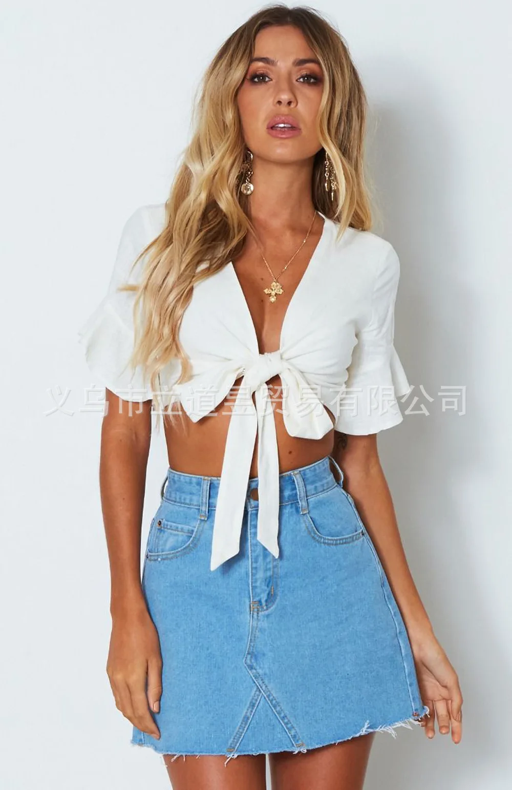 

Sexy Ruffles Summer Crop Top Fashion Women Holiday Beach Shirt Vintage Elegant 2021 Female Tops for women short sleeves