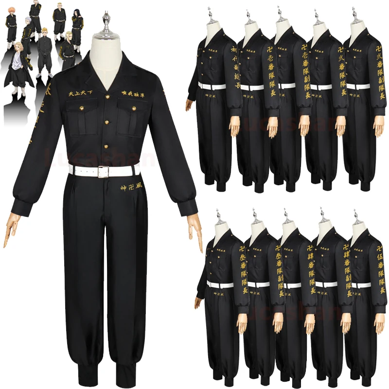 

Anime Tokyo Revengers Cosplay Costumes Tokyo Manji Gang Draken Mikey Jacket T-shirt Pants Sets Aldult Kids Black Uniform Outfits