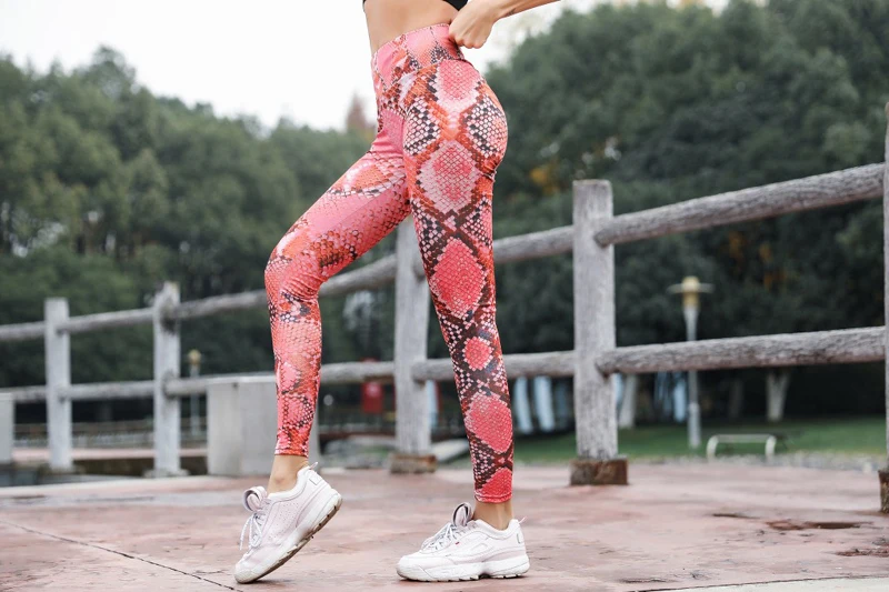 Штаны для йоги женские спортивные Леггинсы фитнеса с высокой талией и принтом
