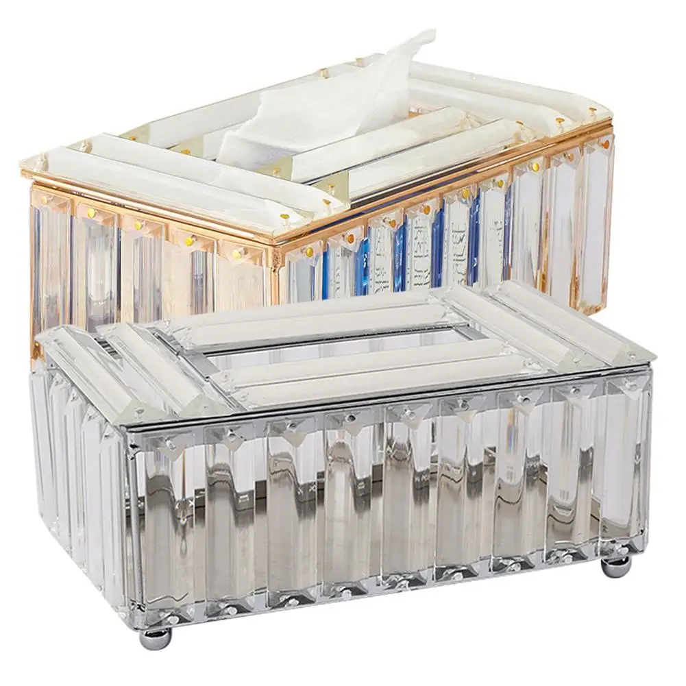 

Crystal Glass Tissue Box Cover Home Hotel Car Pen Holder Tools Cosmetic Accessories Desktop Storage Racks Decoration Paper Towel