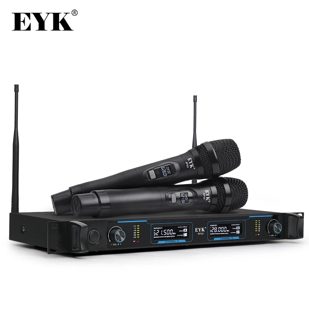 

Профессиональный цифровой беспроводной микрофон EYK EFU2, UHF с 2 металлическими ручками, двухканальная Беспроводная система для вечеринки, кар...