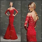 Женское вечернее платье-русалка, Красное Длинное кружевное платье с полурукавами, облегающее платье из тюля в мусульманском стиле, юбка для официальной вечеринки, 2021