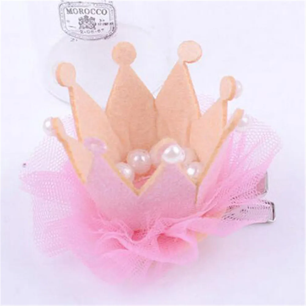Light pink Горячая Распродажа Милая Корона принцесса зажим для волос кружево жемчуг блестящая Звезда повязка на голову шпильки заколка для волос для маленьких девочек подарок аксессуары для волос - Цвет: Light pink