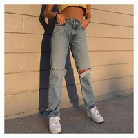 new women spring fall high waist jeans light blue fit denim pants lady autumn casual washed female full length trousers clothing
