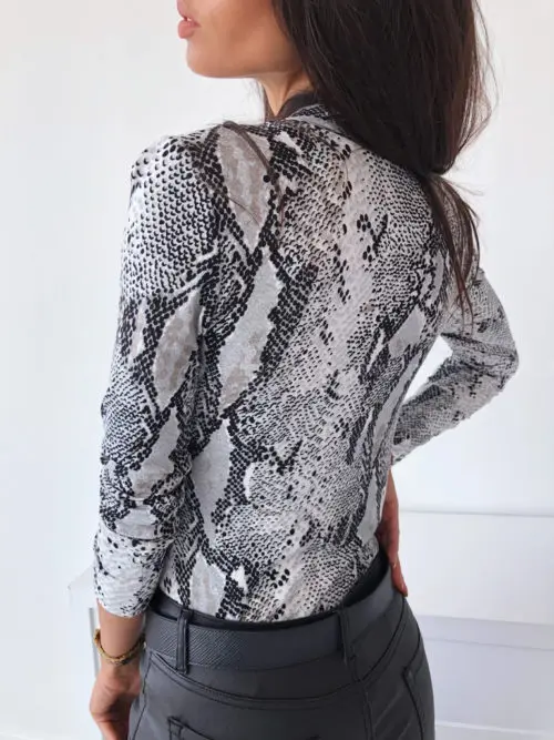 Autumn Sexy Serpentine Pattern Long-Sleeved V Neck Women Bodysuits Fashion Leopard Printed Skinny Rompe Bodysuits