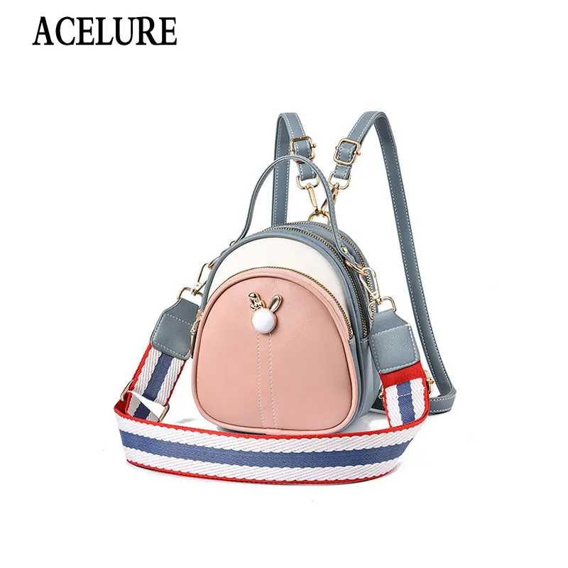 

ACELURE Patchwork PU Leather School Bags for Girl Teenagers Cute Sweet Small Ladies Backpacks All-match Female Shopping Purse