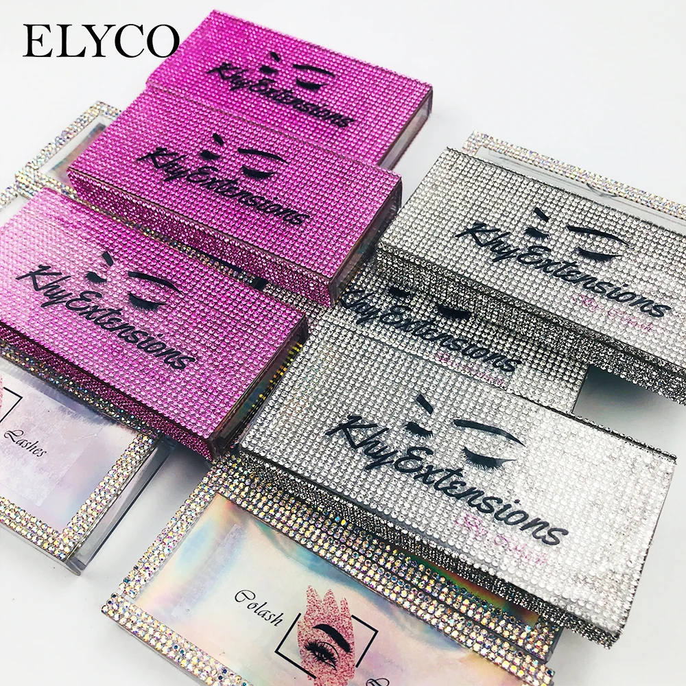 ELYCO NEW 30pcs Glitter Diamond Lash Cases For 3d Mink Eyelashes Eyelash Packaging plastic sliding clear case tray