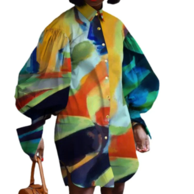 Женское платье-рубашка с длинным рукавом большого размера | Тематическая одежда