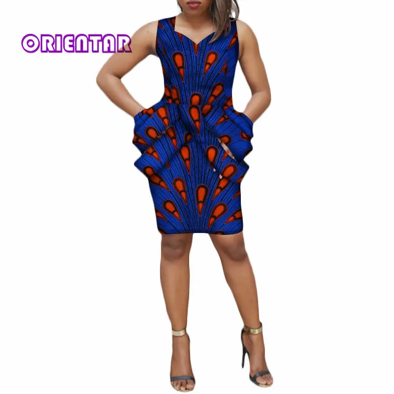 Модное женское платье базин богатый Африканский принт без рукавов Дашики летние