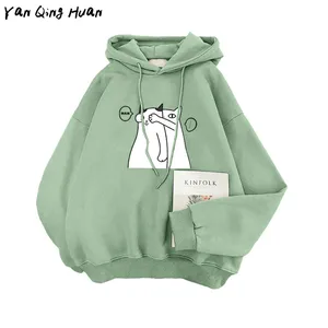 Толстовка Женская бархатная с длинным рукавом, модный свободный Универсальный свитшот в Корейском стиле Харадзюку, с мультяшным принтом животных, Осень-зима