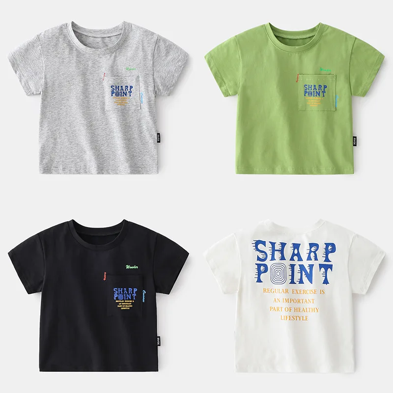 

Children Shirts New Summer Style Wide Shoulder Cotton Stretch Breathable Letter Short-sleeved T-shirt Babys Shirt
