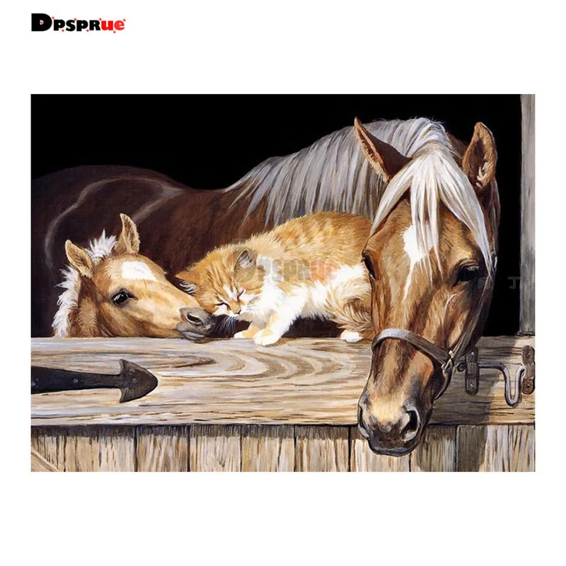 

Полноразмерная/круглая алмазная живопись Dpsprue, вышивка крестиком, 3D вышивка с изображением животных, лошадей, 5D Moasic, домашний декор, подарок ...