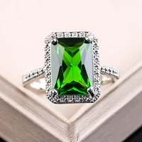 large green stone bright ring square silver color rings women anniversary birthday party commitment jewelry anillos mujer f5c146