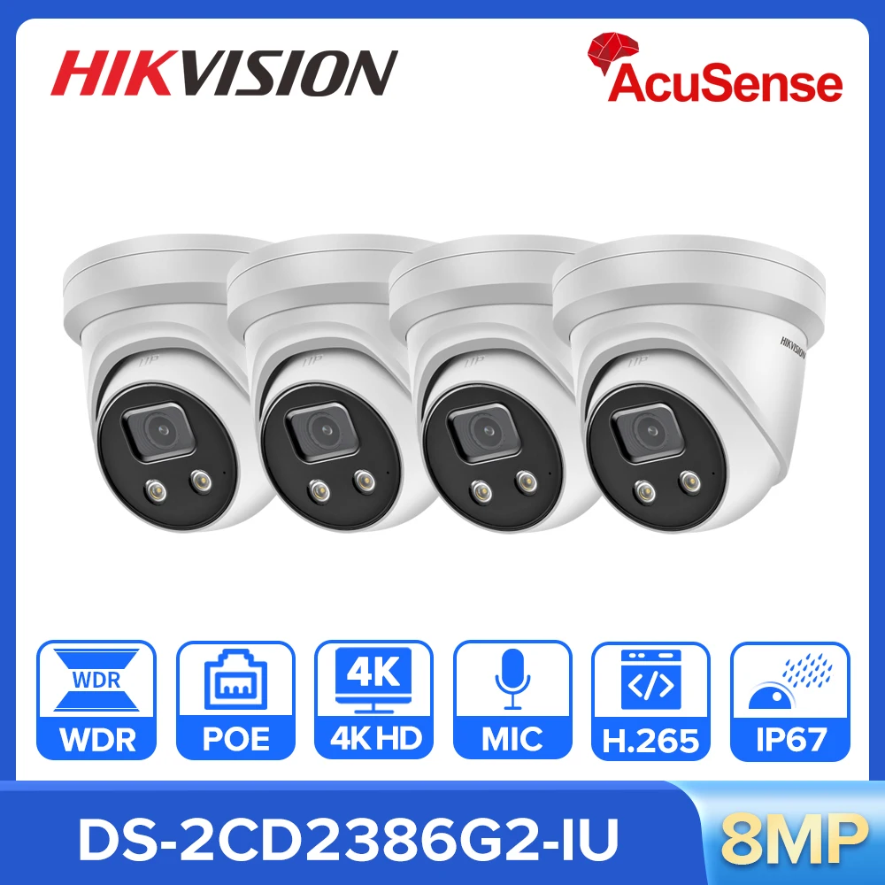 

Оригинальная IP-камера Hikvision 8 Мп, сетевая камера 4K HD AcuSense, стандартная Внешняя камера безопасности POE со встроенным микрофоном, комплект каме...