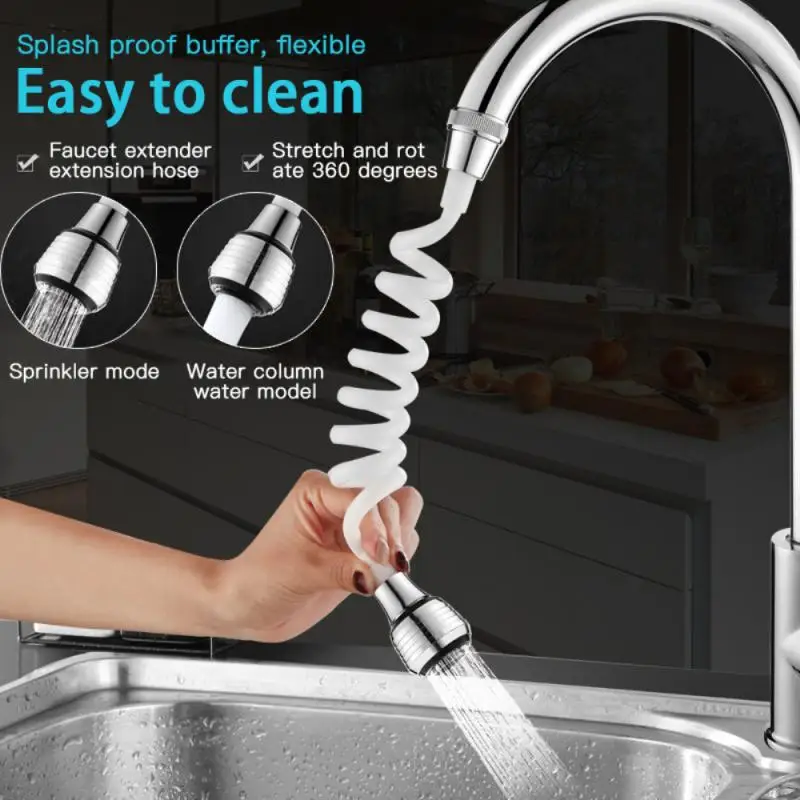 

1PC Kitchen Faucet Extension Extender 360 Rotatable Long Hose Portable Pullable Foaming Bathroom Shower Faucet Spring Tube White