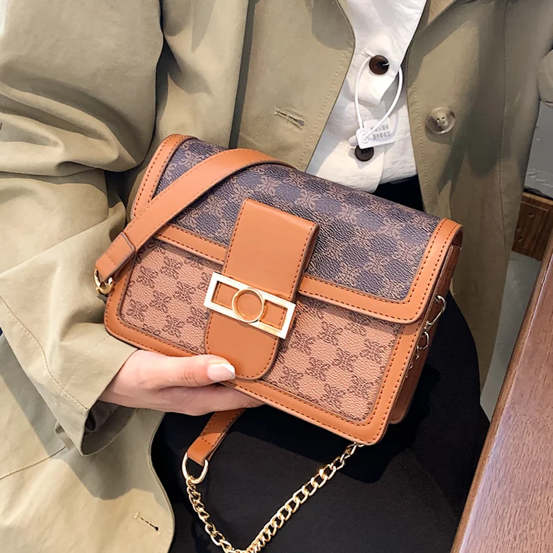 

Small Flap Shoulder Bags for Women Fashion Print Square Handbag Designer Pu Leather Messenger Bag Female Chian Crossbody Bag Sac