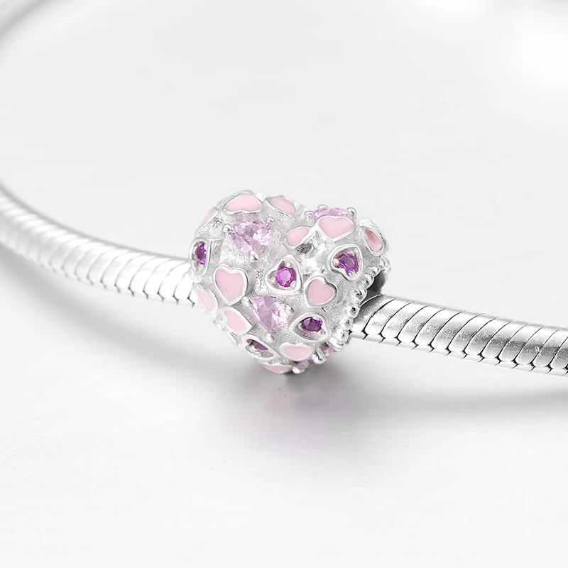 Подарок на день Святого Валентина 925 пробы Серебряный Розовый CZ сердце к сердцу