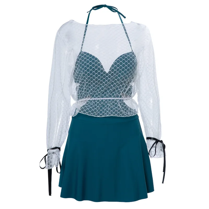 

The new 2021 Korean version of the swimsuit ladies one-piece conservative cover belly slim sexy mesh two-piece hot spring swimsu