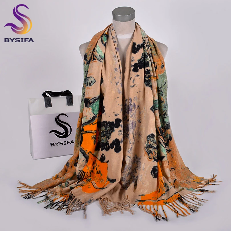 Женский кашемировый шарф [BYSIFA] зеленый толстый из пашмины диаметром 2019*70 см зима