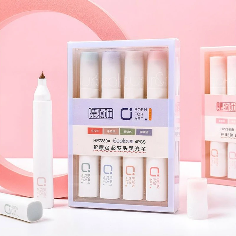 

Pack of 4 Colors Portable Highlighters Set Super Soft Pen Nib Reusable Colored Markers Pen Kits Chisel Tip for Students