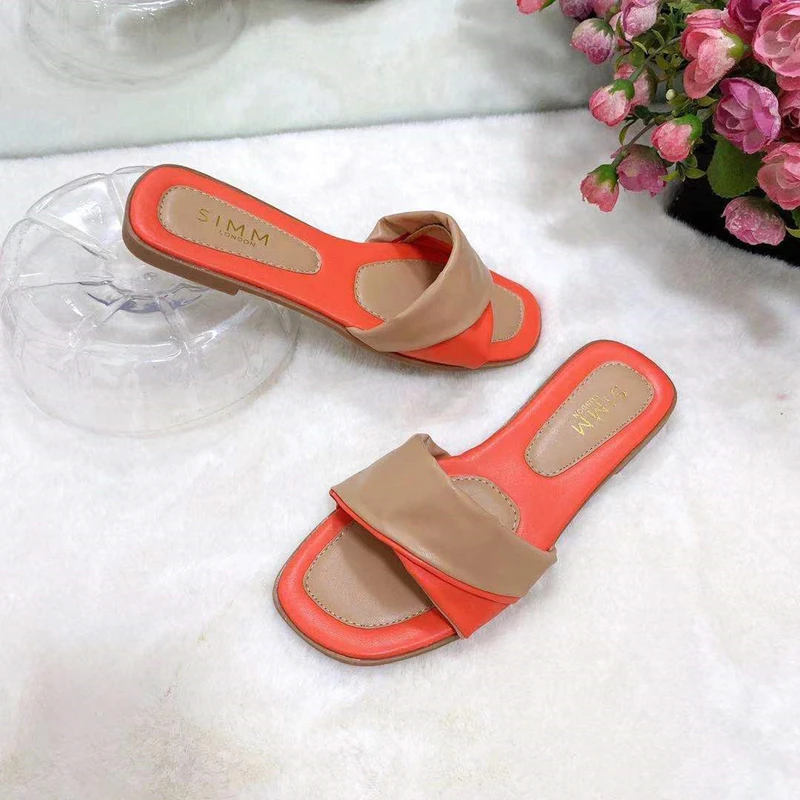 

Summer Womens Slippers Casual Outdoor Open-toed Female Sandals High Quality Pu Color-blocking Flat Women Slipper