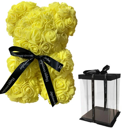 25cm with box 25 см День Святого Валентина Искусственный Красный мишка Роза цветок подарочная коробка для женщин плюшевый медведь кролик подарок - Цвет: 25cm with box