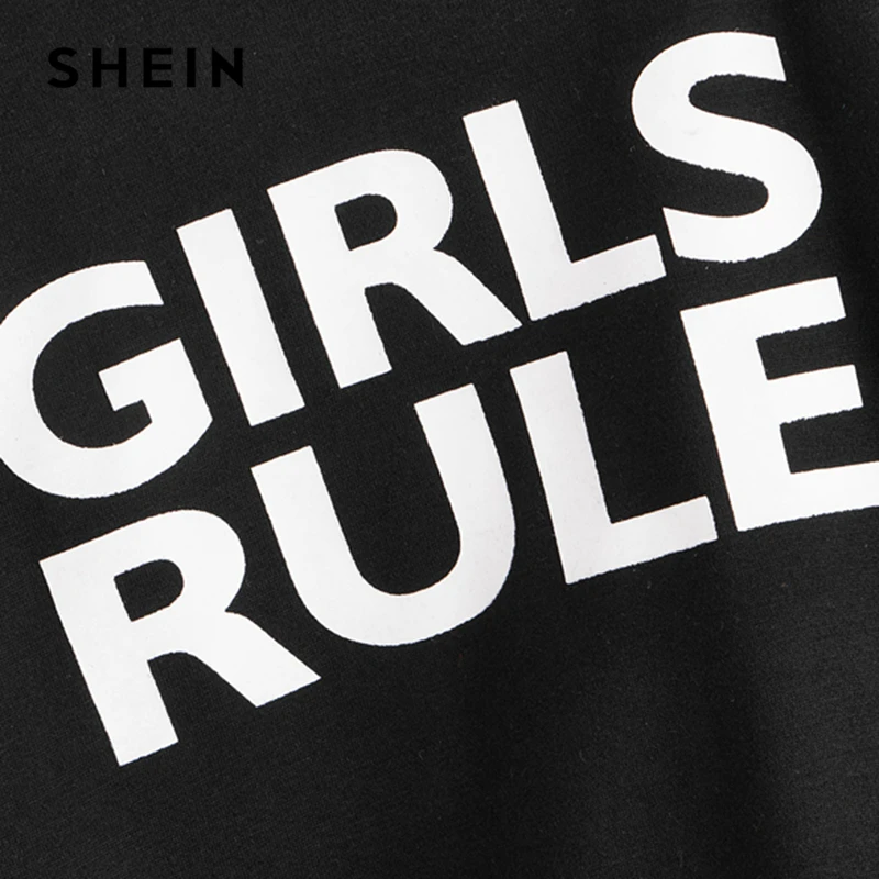 SHEIN Kiddie/черный пуловер на одно плечо с буквенным принтом и ремешком; детские топы; коллекция года; Осенняя детская повседневная толстовка с длинными рукавами