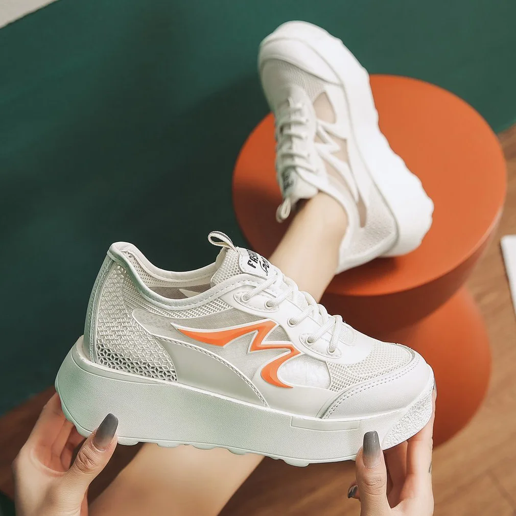 

Women's Sneakers Spring Sequined Casual Shoes Women Platform Heels Wedges Height Increasing 2021 Knitted Ladies Vulcanized Shoes