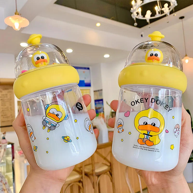 

Cup Cute Duck Creative Fun Landscape Transparent Plastic Drinking Water Bottle Girl Child Student Home Office Exquisite Gift