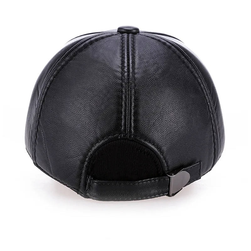 

new High quality Faux Leather hat genuine winter leather hat baseball cap adjustable for men black hats