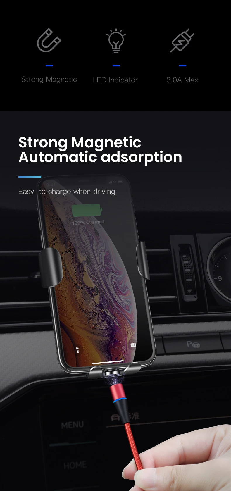 IONCT 3A Магнитный зарядный кабель для быстрой зарядки для iPhone Xiaomi samsung Android мобильный телефон магнит type C Micro USB кабель для передачи данных