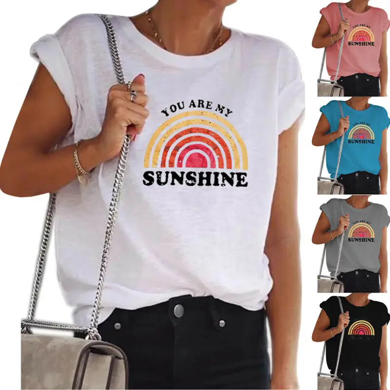 

Casual Summer Tshirts for Women 2021 New Sunshines Printed Tops Woman Short Sleeve T Shirt Basic Tees